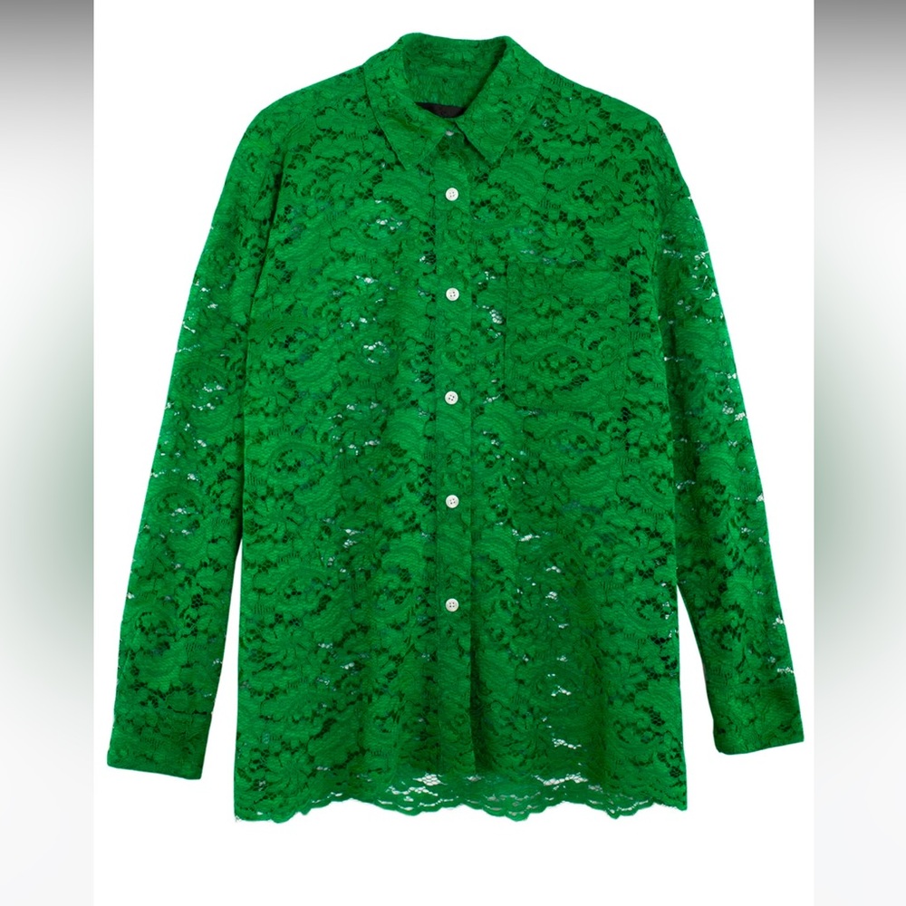 No. 6 Store Green Lace Button-Up Blouse oversize fit. NWOT